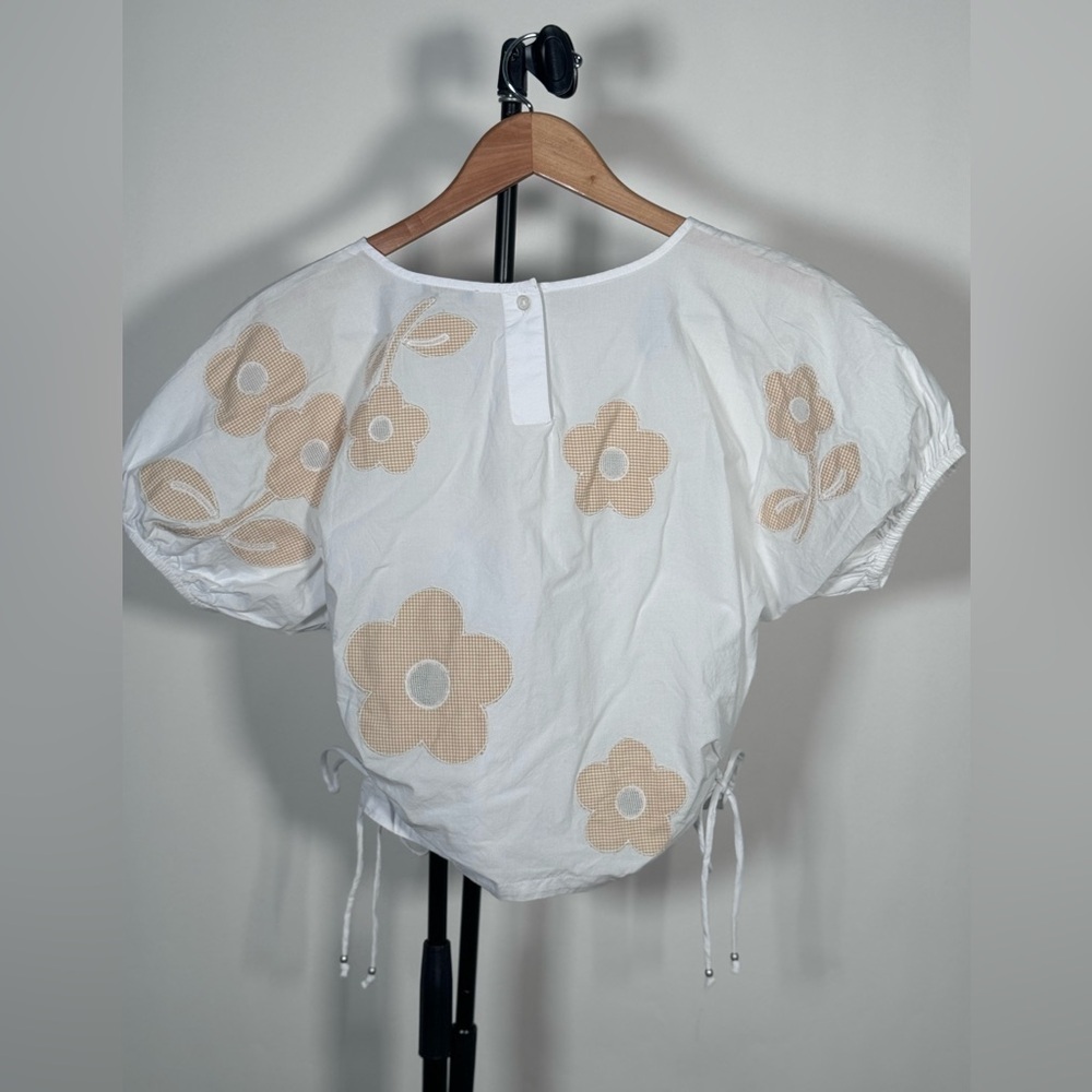 NWT Madewell Embroidered Poplin Puff-Sleeve Cutout Crop Top - Picture 5 of 7
